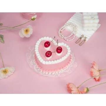 Stylor Coquette Room Decor Aesthetic, Heart Shaped Jewelry Box for Girls, Fake Cherry Pink Cake, Cute Kawaii Decorative Storage Accessories.