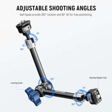 NEEWER 11" Articulating Magic Arm with 360° Ball Heads & Locating Pins for ARRI, Camera Monitor Mou...