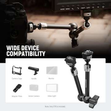 NEEWER 11" Articulating Magic Arm with 360° Ball Heads & Locating Pins for ARRI, Camera Monitor Mount with 1/4" Screws for DSLR Action Camera, Super Clamp Multifunctional Tripod Clamp Mount Included