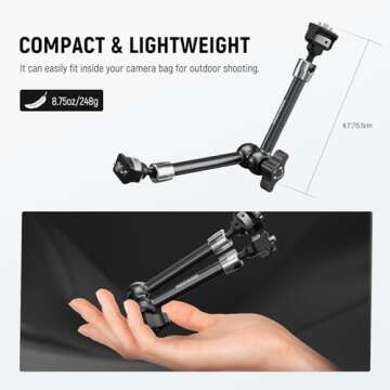 NEEWER 11" Articulating Magic Arm with 360° Ball Heads & Locating Pins for ARRI, Camera Monitor Mount with 1/4" Screws for DSLR Action Camera, Super Clamp Multifunctional Tripod Clamp Mount Included