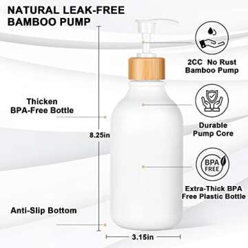 MIERTING White Soap Dispenser, 2 Pack Bathroom Hand Soap and Lotion Dispenser Set with Bamboo Pump, 16 Oz Plastic Hand and Dish Soap Dispensers Set for Kitchen, Refillable Liquid Soap Bottles