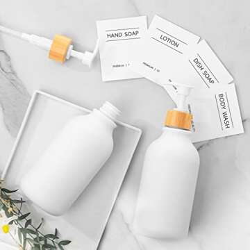 MIERTING White Soap Dispenser, 2 Pack Bathroom Hand Soap and Lotion Dispenser Set with Bamboo Pump, 16 Oz Plastic Hand and Dish Soap Dispensers Set for Kitchen, Refillable Liquid Soap Bottles