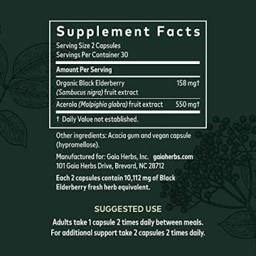 Gaia Herbs Black Elderberry Vegan Capsules for Immunity