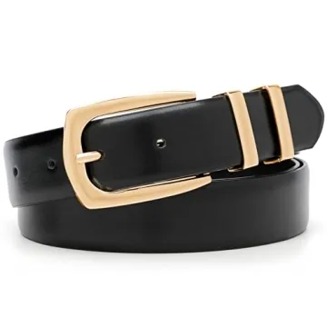 WHIPPY Women's Leather Belts for Jeans Pants - Fashion Gold Buckle, Black, XS