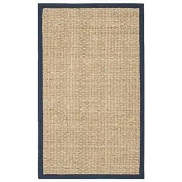 SAFAVIEH Natural Fiber Collection Accent Rug - 3' x 5', Natural & Blue, Border Basketweave Seagrass Design, Easy Care, Ideal for High Traffic Areas in Entryway, Living Room, Bedroom (NF114E)