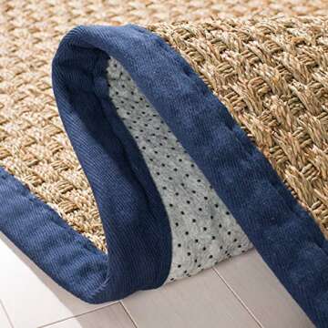SAFAVIEH Natural Fiber Collection Accent Rug - 3' x 5', Natural & Blue, Border Basketweave Seagrass Design, Easy Care, Ideal for High Traffic Areas in Entryway, Living Room, Bedroom (NF114E)