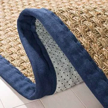SAFAVIEH Natural Fiber Collection Accent Rug - 3' x 5', Natural & Blue, Border Basketweave Seagrass Design, Easy Care, Ideal for High Traffic Areas in Entryway, Living Room, Bedroom (NF114E)