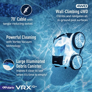 Polaris VRX iQ+ Smart Robotic Pool Cleaner with iAquaLink Control, Extra Long 70' Cable w/Tangle reducing Swivel, Large Debris Canister and 7 Cleaning Modes