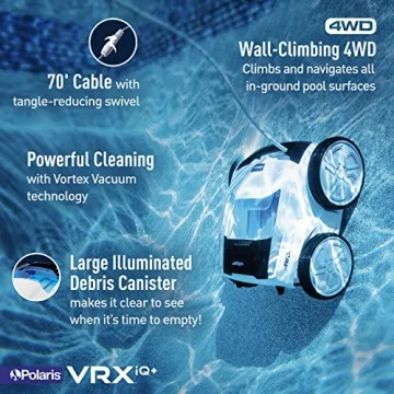 Polaris VRX iQ+ Smart Robotic Pool Cleaner with iAquaLink Control, Extra Long 70' Cable w/Tangle reducing Swivel, Large Debris Canister and 7 Cleaning Modes