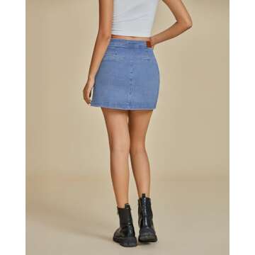 luvamia High Waisted Jean Skirts for Women Short Skirt with Pockets Faux Wrap Skirt Denim Skirt Wome...