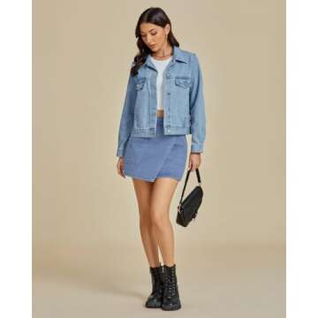 luvamia High Waisted Jean Skirts for Women Short Skirt with Pockets Faux Wrap Skirt Denim Skirt Women Plus Concert Outfit Stretchy Jean Skirts for Women Cool Blue Size XX-Large US Size 20 to Size 22