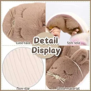 Caramella Bubble Bunny Slippers for Women Fuzzy Cute Animal Memory Foam House Rabbit Slippers Indoor Outdoor Khaki