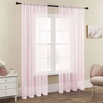 MRTREES Sheer Curtains Pink 84 inches Long Sheers Girls Room Nursery Transparent Voile Curtain Panel Bedroom Rod Pocket Window Treatment Set 2 Panels Living Room Sliding Glass Door