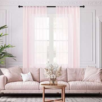 MRTREES Sheer Curtains Pink 84 inches Long Sheers Girls Room Nursery Transparent Voile Curtain Panel Bedroom Rod Pocket Window Treatment Set 2 Panels Living Room Sliding Glass Door