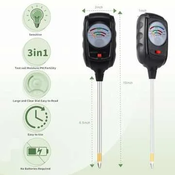 NKJIH 3-in-1 Soil Test Kit, Soil Moisture Meter/Soil ph Meter/Fertility Soil Tester, Soil Hygrometer for Garden,Plant,Farm, Indoor, Outdoor, Lawn Care Moisture Meter for Hous Plants. (Black)