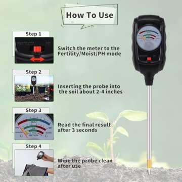 NKJIH 3-in-1 Soil Test Kit, Soil Moisture Meter/Soil ph Meter/Fertility Soil Tester, Soil Hygrometer for Garden,Plant,Farm, Indoor, Outdoor, Lawn Care Moisture Meter for Hous Plants. (Black)