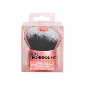 Real Techniques Angled Kabuki Brush, For Body Bronzer or Foundation Application, Handless Makeup Ble...