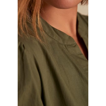 AmySister Women's Casual Short Sleeve Drop Waist Midi Dress with Pockets L Khaki