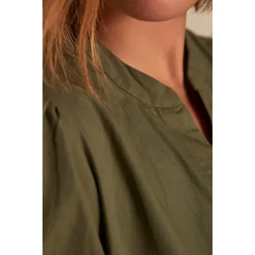 AmySister Women's Casual Short Sleeve Drop Waist Midi Dress with Pockets L Khaki