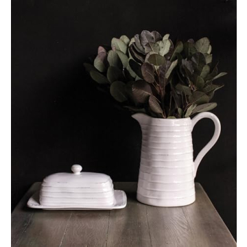 Creative Co-Op White Ceramic Pitcher for Stylish Entertaining