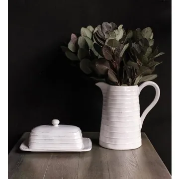 Creative Co-Op White Ceramic Pitcher for Stylish Entertaining