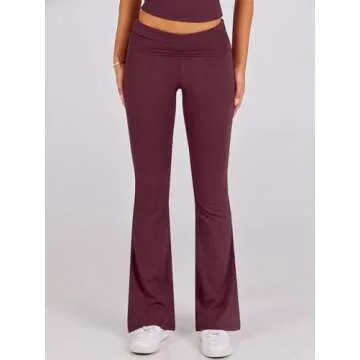 ANRABESS Lounge Sets for Women 2 piece Foldover Yoga Flare Leggings Pants Crop Tops Casual Y2K Outfits Matching Tracksuit Set Burgundy X-Large