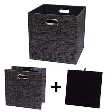 Posprica Fabric Storage Cubes,13×13×13 cube storage bins, Foldable Drawers Baskets Containers for Shelf Cabinet Bookcase,Thick and Heavy Duty (4pcs, Black)
