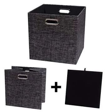 Posprica Fabric Storage Cubes,13×13×13 cube storage bins, Foldable Drawers Baskets Containers for Shelf Cabinet Bookcase,Thick and Heavy Duty (4pcs, Black)