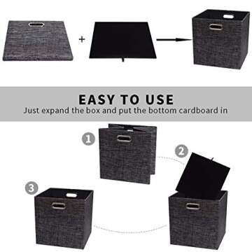 Posprica Fabric Storage Cubes,13×13×13 cube storage bins, Foldable Drawers Baskets Containers for Shelf Cabinet Bookcase,Thick and Heavy Duty (4pcs, Black)