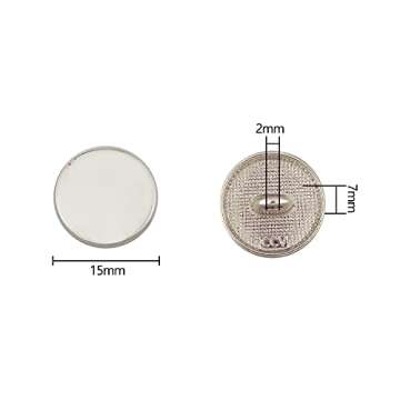 PH PandaHall 100pcs 15mm Metal Flat Buttons Alloy Shank Buttons for Sewing DIY Crafts and Jewelry Making - Platinum