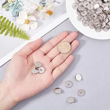 PH PandaHall 100pcs 15mm Metal Flat Buttons for DIY Crafts