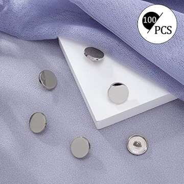 PH PandaHall 100pcs 15mm Metal Flat Buttons Alloy Shank Buttons for Sewing DIY Crafts and Jewelry Making - Platinum