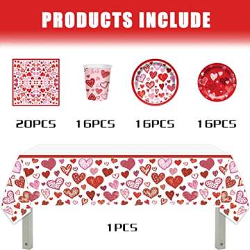 QICI Valentines Day Party Decorations Supplies,Valentines Day Tableware Set with Red and Pink Plates, Cups, Tablecloth,Napkins for Valentines Day Themed Party Dinnerware - Serves10