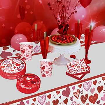 QICI Valentines Day Party Decorations Supplies,Valentines Day Tableware Set with Red and Pink Plates, Cups, Tablecloth,Napkins for Valentines Day Themed Party Dinnerware - Serves10