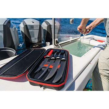 BUBBA Multi-Flex Interchangeable Blade, with Non-Slip Grip Handle, 4 Ti-Nitride S.S. Coated Non-Stick Blades and Case for Fishing