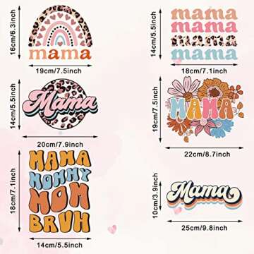 Whaline 6 Sheets Mama Boho Iron On Transfers Patches for Creative DIY Crafts