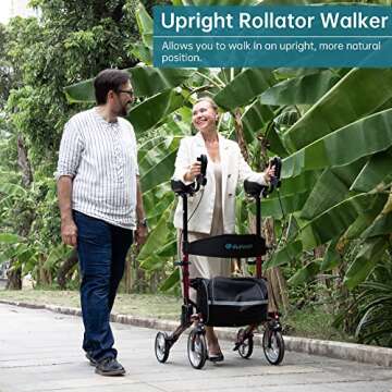 ELENKER Upright Rollator Walker, Stand Up Rolling Walker, Mobility Walking Aid with 10” Front Whee...
