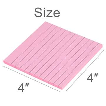 Vanpad Lined Sticky Notes 4x4 Inches, Light Pink Ruled Self-Stick Pads, Easy to Post for Home, Office, Notebook, 8 Pads/Pack