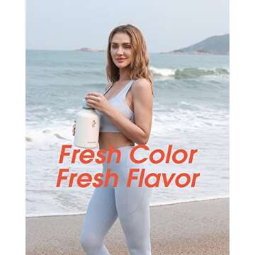 Coolflask 64 oz Water Bottle Insulated with PU Leather Sleeve, Half Gallon Water Bottle Color Contrast with Straw Lids, Stainless Steel Metal Large Water Jug, Keep Cold 48h Hot 24h,Glacier White