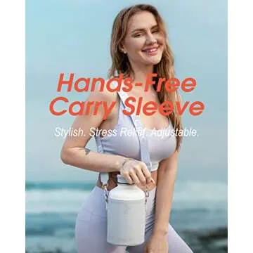 Coolflask 64 oz Water Bottle Insulated with PU Leather Sleeve, Half Gallon Water Bottle Color Contrast with Straw Lids, Stainless Steel Metal Large Water Jug, Keep Cold 48h Hot 24h,Glacier White