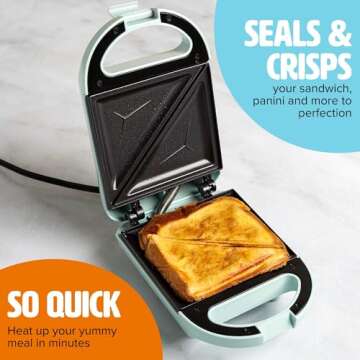 Tasty Mini Sandwich Maker, Makes Sandwiches, Paninis, Grilled Cheese, Desserts, Quick Results, Easy ...