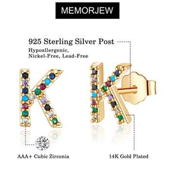 Memorjew Initial Earrings for Women, 925 Sterling Silver Post Gold Plated Letter K Stud Earrings for Women Jewelry Women Valentines Mother’s Day Gifts
