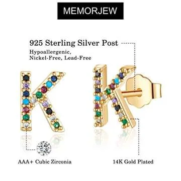 Memorjew Initial Earrings for Women, 925 Sterling Silver Post Gold Plated Letter K Stud Earrings for Women Jewelry Women Valentines Mother’s Day Gifts
