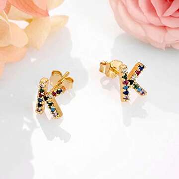 Memorjew Initial Earrings for Women, 925 Sterling Silver Post Gold Plated Letter K Stud Earrings for Women Jewelry Women Valentines Mother’s Day Gifts