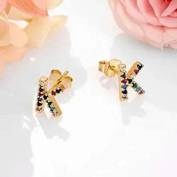 Memorjew Initial Earrings for Women, 925 Sterling Silver Post Gold Plated Letter K Stud Earrings for Women Jewelry Women Valentines Mother’s Day Gifts