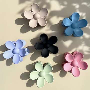 Flower Hair Clips 6 PCS Flower Claw Clips Daisy Clips for Women Matte Large Claw Clips Strong Hold Jaw Clamps Hair Accessories for Thick Hair 6 Colors