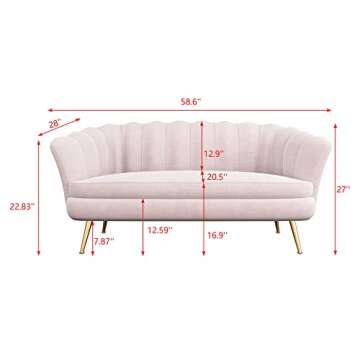 Loveseat Sofa, Modern Velvet Couch Accent Upholstered Settee, 2 Seater Small Loveseat for Small Spaces, Office, Bedroom, Living Room (Pink)