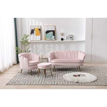 Loveseat Sofa, Modern Velvet Couch Accent Upholstered Settee, 2 Seater Small Loveseat for Small Spaces, Office, Bedroom, Living Room (Pink)