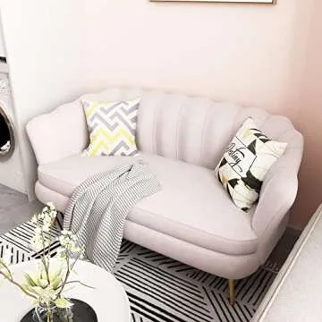 Loveseat Sofa, Modern Velvet Couch Accent Upholstered Settee, 2 Seater Small Loveseat for Small Spaces, Office, Bedroom, Living Room (Pink)