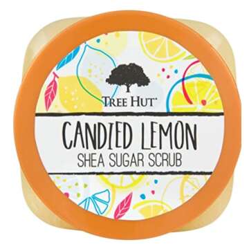 T H Tree Hut Shea Sugar Body Scrub Candied Lemon,18oz, With Single Fragrance-Free Makeup Remover Cleansing Towelettes